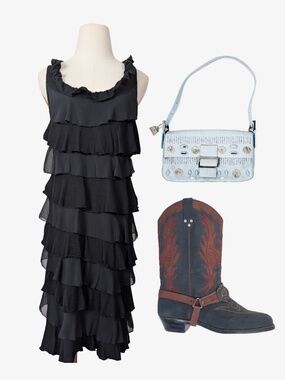 INC Black Tiered Midi Dress Size Small Short Sleeveless